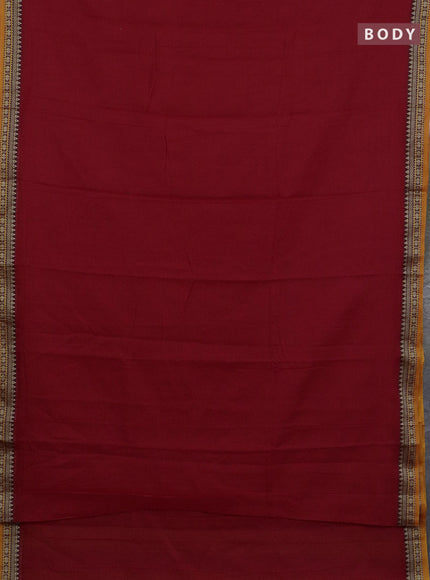 Narayanpet cotton saree red and mustard yellow beige with plain body and thread woven border