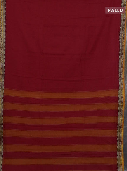 Narayanpet cotton saree red and mustard yellow beige with plain body and thread woven border