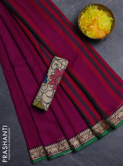 Narayanpet cotton saree purple and beige with plain body and thread woven border