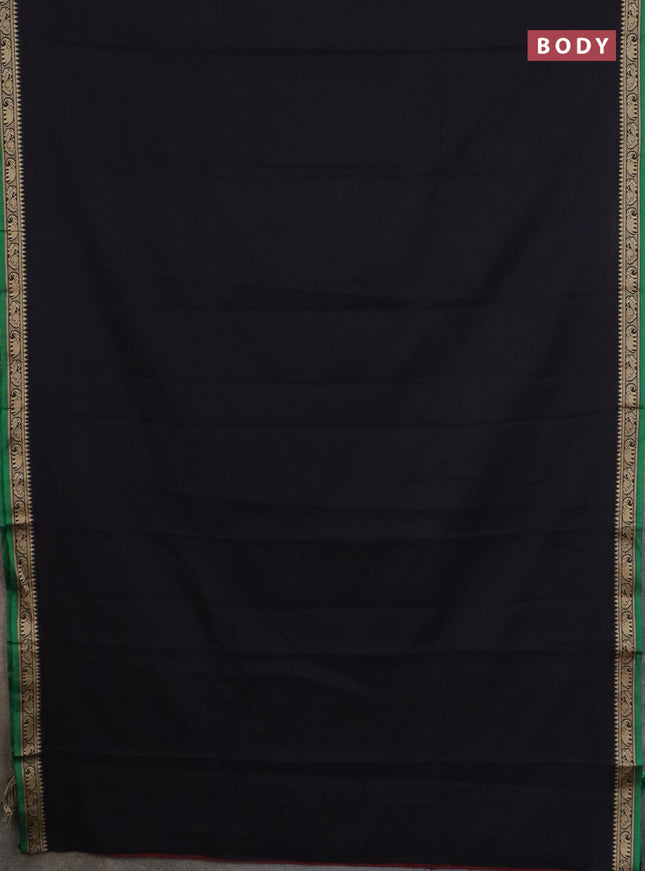 Narayanpet cotton saree black and beige with plain body and thread woven border