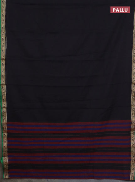 Narayanpet cotton saree black and beige with plain body and thread woven border
