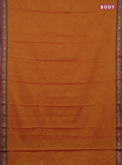 Narayanpet cotton saree sunset orange and maroon with plain body and thread woven border