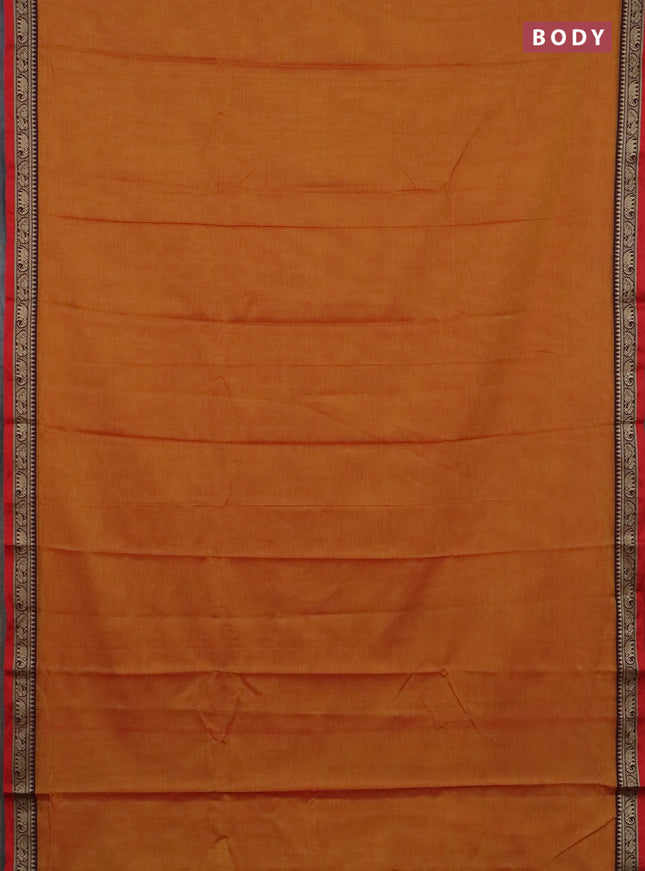 Narayanpet cotton saree sunset orange and maroon with plain body and thread woven border