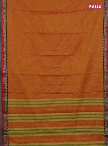Narayanpet cotton saree sunset orange and maroon with plain body and thread woven border