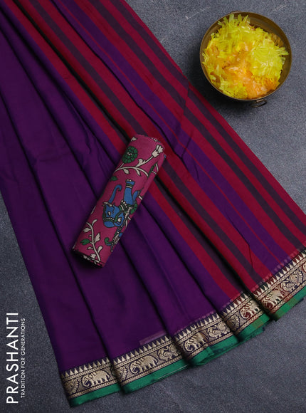 Narayanpet cotton saree violet and pink with plain body and thread woven border