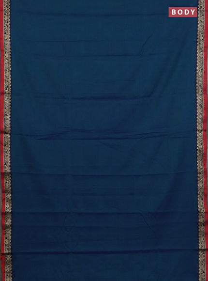 Narayanpet cotton saree dual shade of bluish green and maroon with plain body and thread woven border