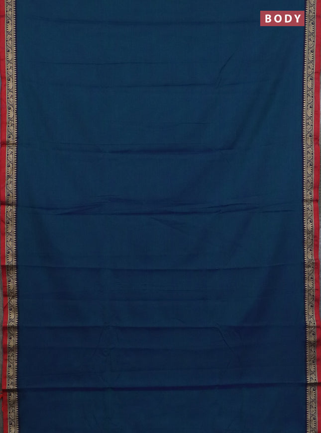 Narayanpet cotton saree dual shade of bluish green and maroon with plain body and thread woven border