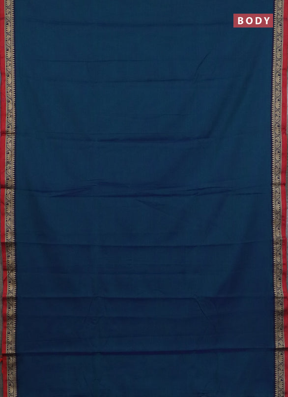 Narayanpet cotton saree dual shade of bluish green and maroon with plain body and thread woven border