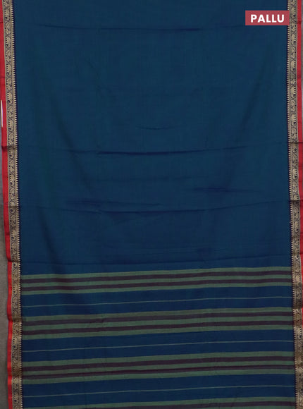 Narayanpet cotton saree dual shade of bluish green and maroon with plain body and thread woven border