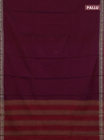 Narayanpet cotton saree wine shade and beige with plain body and thread woven border