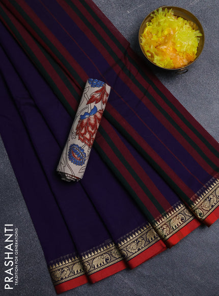 Narayanpet cotton saree violet and beige with plain body and thread woven border