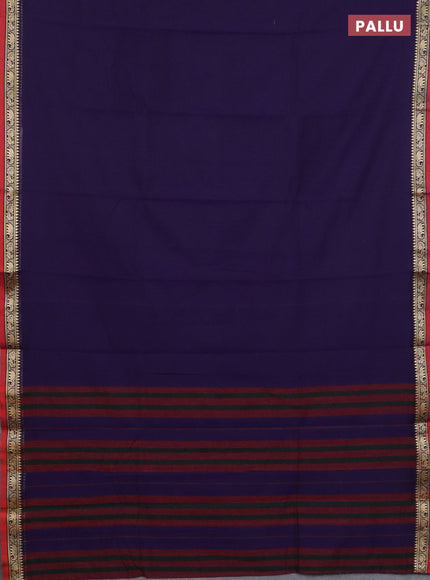 Narayanpet cotton saree violet and beige with plain body and thread woven border