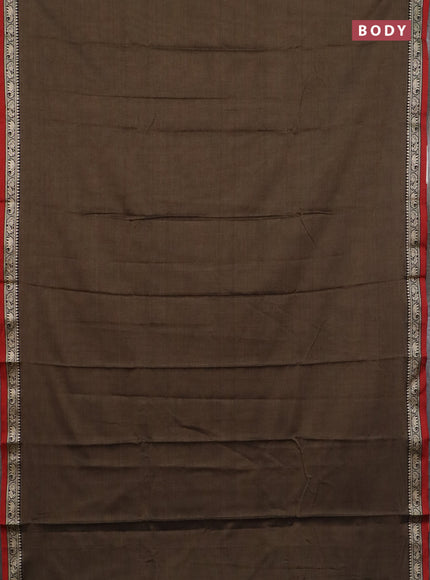Narayanpet cotton saree chikku shade and black with plain body and thread woven border