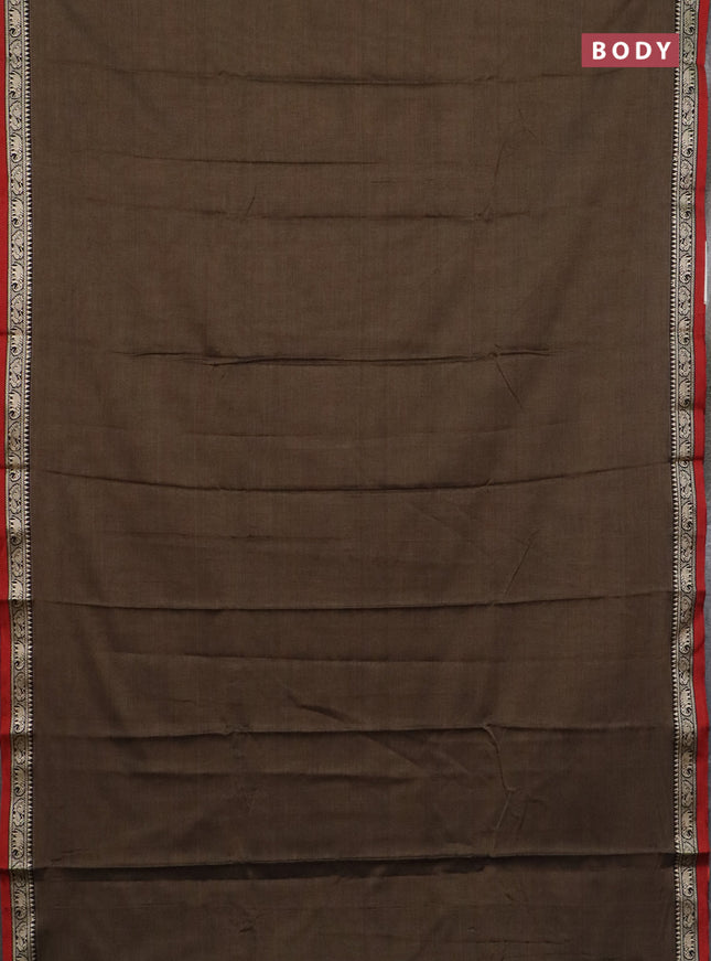 Narayanpet cotton saree chikku shade and black with plain body and thread woven border