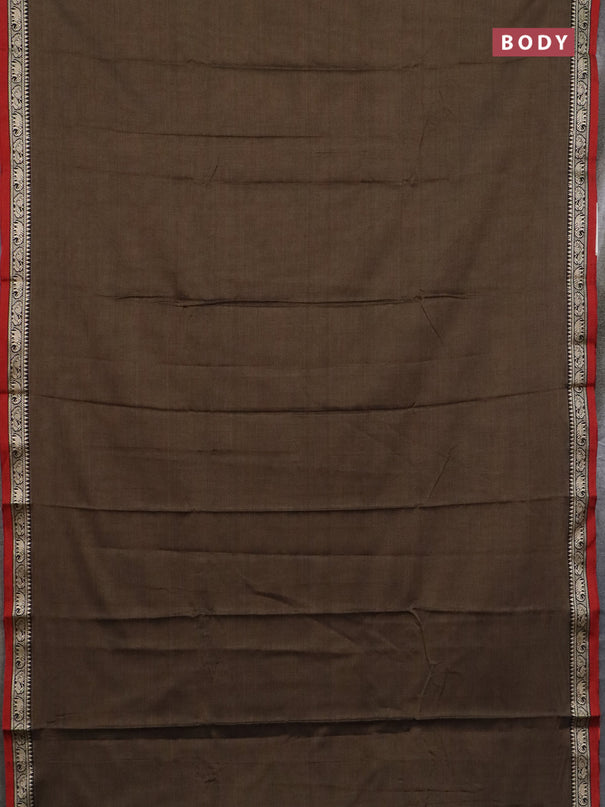 Narayanpet cotton saree chikku shade and black with plain body and thread woven border