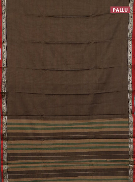 Narayanpet cotton saree chikku shade and black with plain body and thread woven border