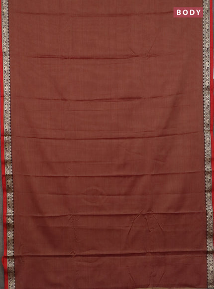 Narayanpet cotton saree dual shade of red shade and beige with plain body and thread woven border