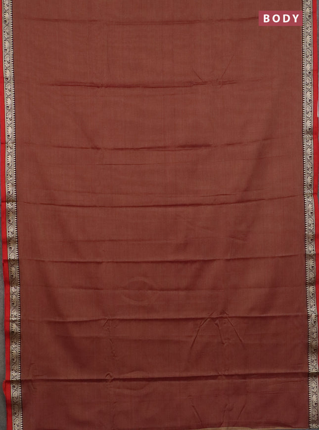 Narayanpet cotton saree dual shade of red shade and beige with plain body and thread woven border