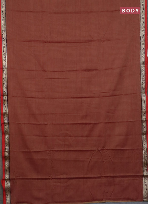 Narayanpet cotton saree dual shade of red shade and beige with plain body and thread woven border