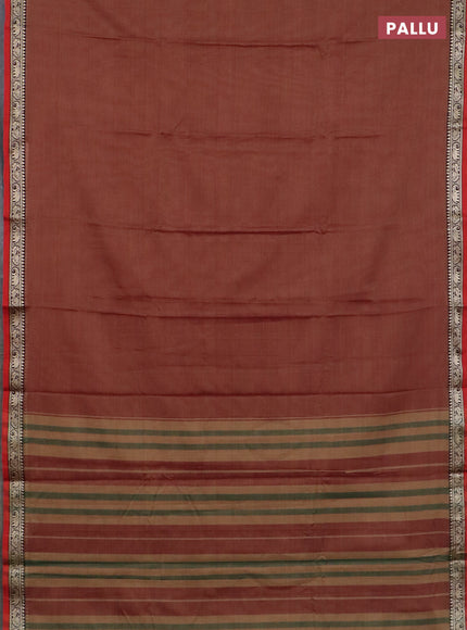 Narayanpet cotton saree dual shade of red shade and beige with plain body and thread woven border