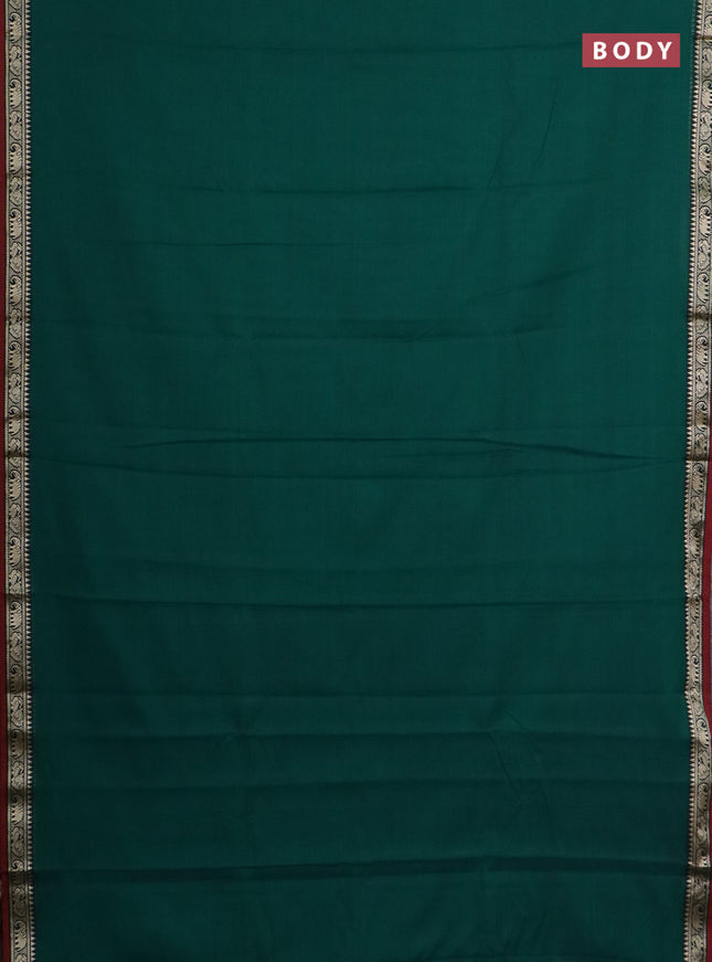 Narayanpet cotton saree green and maroon brown with plain body and thread woven border