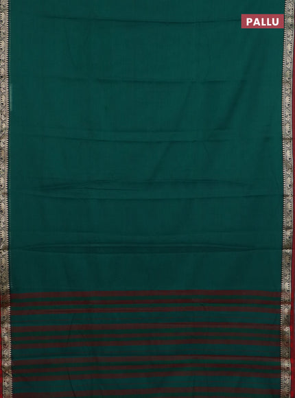 Narayanpet cotton saree green and maroon brown with plain body and thread woven border