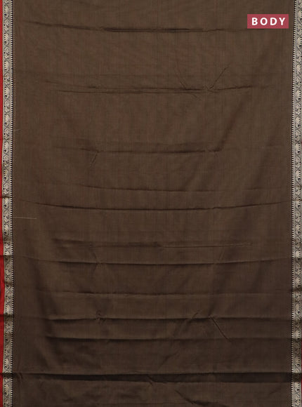 Narayanpet cotton saree chikku shade and red maroon with plain body and thread woven border