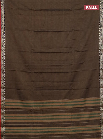 Narayanpet cotton saree chikku shade and red maroon with plain body and thread woven border