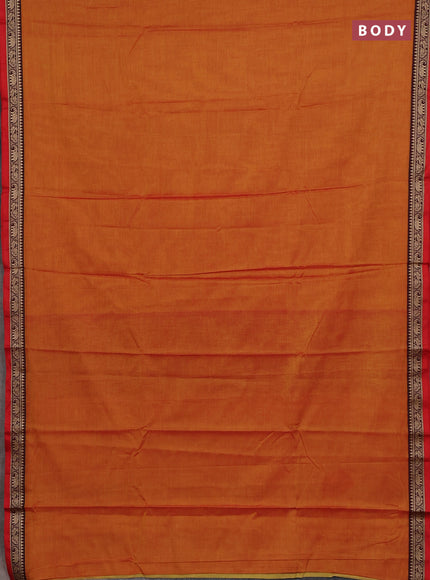 Narayanpet cotton saree mustard yellow and red maroon with plain body and thread woven border