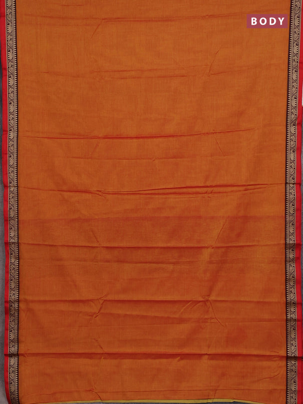 Narayanpet cotton saree mustard yellow and red maroon with plain body and thread woven border