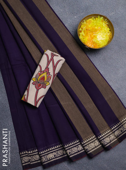 Narayanpet cotton saree violet and beige with plain body and thread woven border