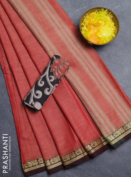 Narayanpet cotton saree red shade and black with plain body and thread woven border