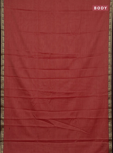 Narayanpet cotton saree red shade and black with plain body and thread woven border
