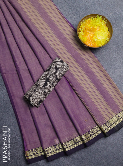 Narayanpet cotton saree lavender and black with plain body and thread woven border