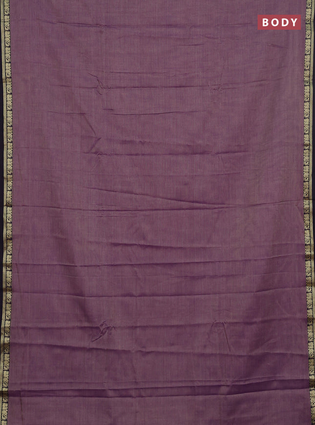 Narayanpet cotton saree lavender and black with plain body and thread woven border