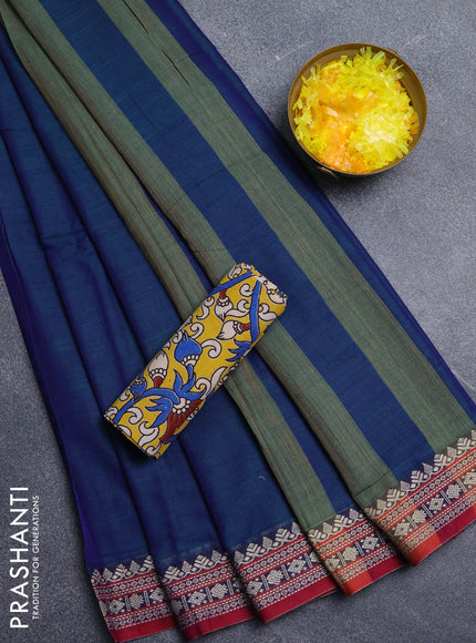 Narayanpet cotton saree dual shade of bluish green and maroon yellow with plain body and thread woven border