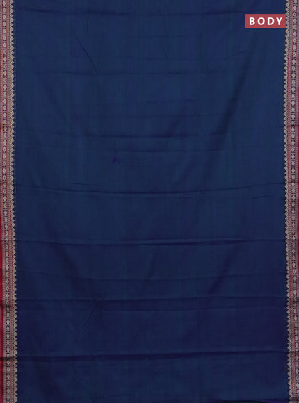 Narayanpet cotton saree dual shade of bluish green and maroon yellow with plain body and thread woven border