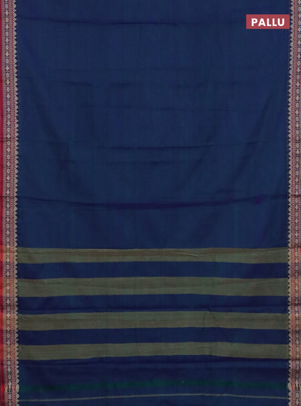Narayanpet cotton saree dual shade of bluish green and maroon yellow with plain body and thread woven border