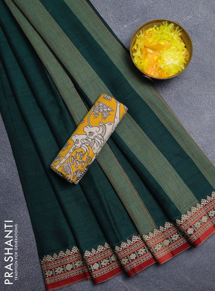 Narayanpet cotton saree dark green and maroon yellow with plain body and thread woven border