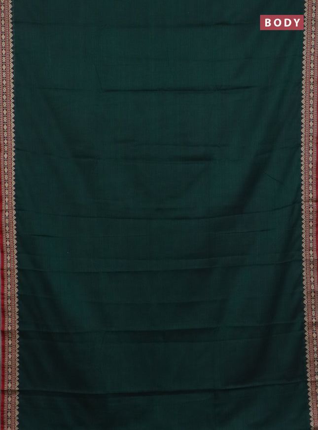 Narayanpet cotton saree dark green and maroon yellow with plain body and thread woven border