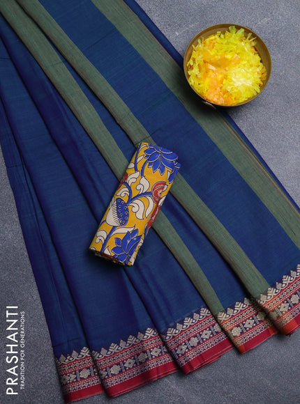 Narayanpet cotton saree dual shade of bluish green and maroon yellow with plain body and thread woven border