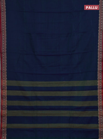 Narayanpet cotton saree dual shade of bluish green and maroon yellow with plain body and thread woven border