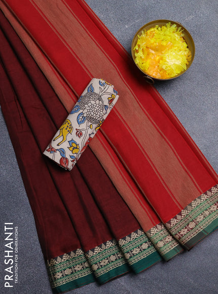 Narayanpet cotton saree maroon and green beige with plain body and thread woven border