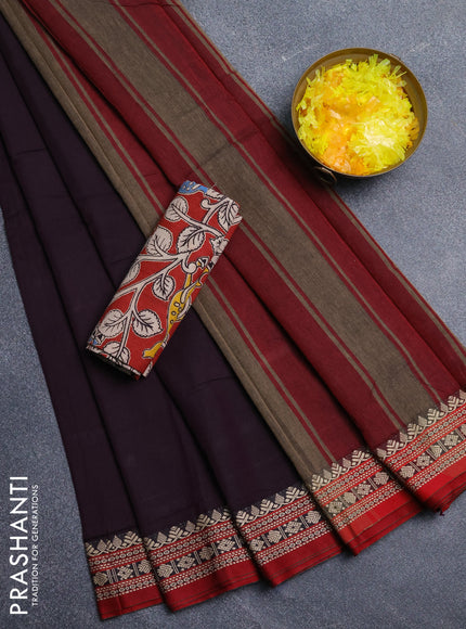 Narayanpet cotton saree wine shade and maroon with plain body and thread woven border