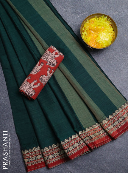 Narayanpet cotton saree bottle greed and maroon with plain body and thread woven border