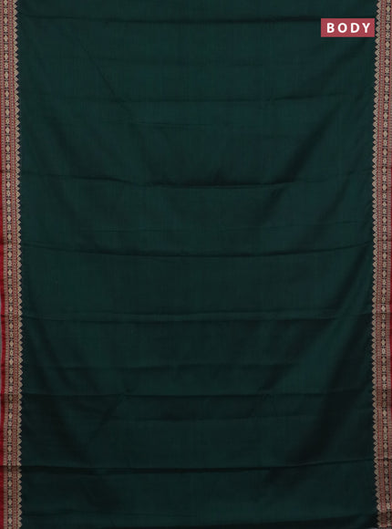 Narayanpet cotton saree bottle greed and maroon with plain body and thread woven border
