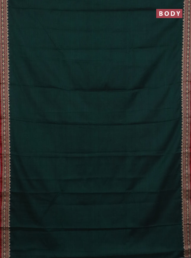 Narayanpet cotton saree bottle green and maroon with plain body and thread woven border