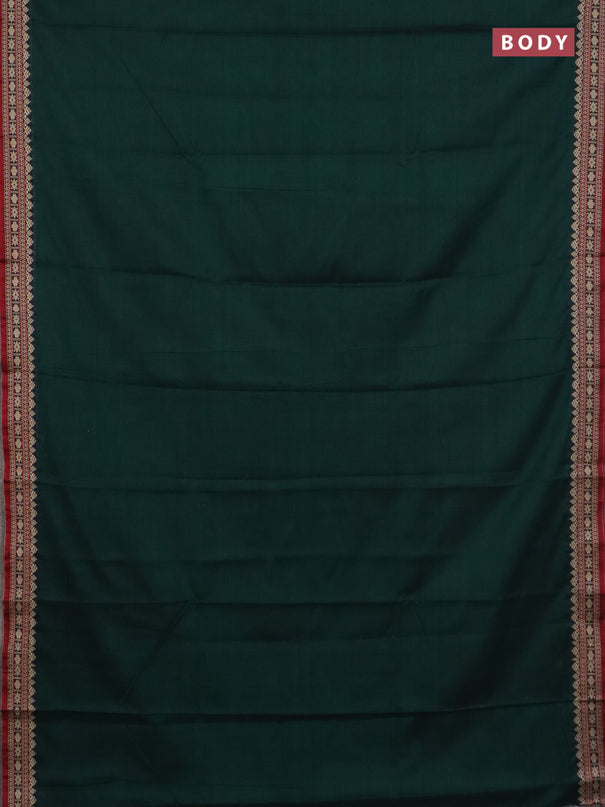 Narayanpet cotton saree bottle green and maroon with plain body and thread woven border