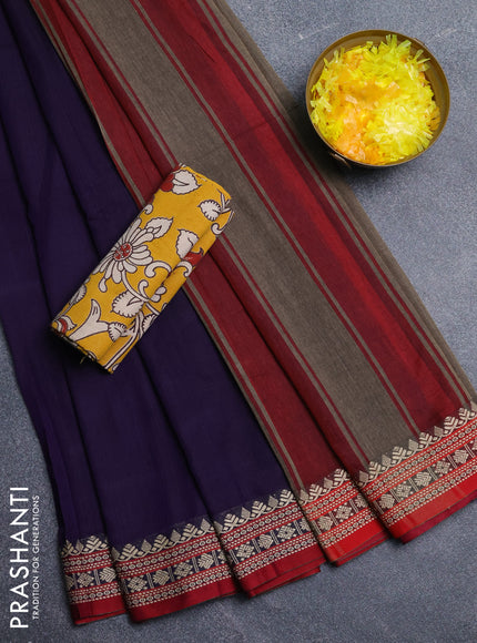 Narayanpet cotton saree violet and yellow with plain body and thread woven border