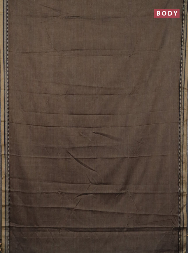 Narayanpet cotton saree chikku shade and black with plain body and thread woven border